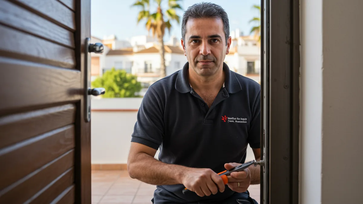 Professional locksmith working on a lock in Alfaz del Pi